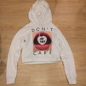 FOREVER21 WHITE CROPPED DON’T CARE HOODIE
